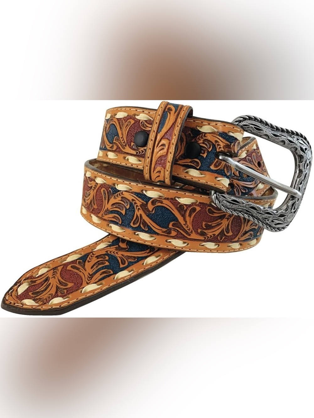 $130 NWT ROPER BELT FLORAL TOOLED HAND PAINTED GENUINE LEATHER Size 32